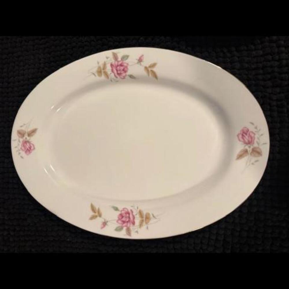 Vintage Rose Pattern Oval Serving Platter and Bowl Set Porcelain Cottagecore